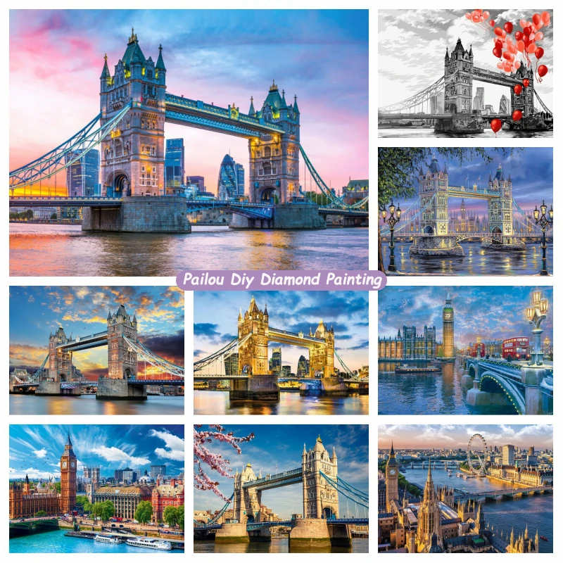 

England Tower Bridge London Landscape Diamond Art Painting Full Drills Beautiful European Cityscape Cross Stitch Mosiac Decor