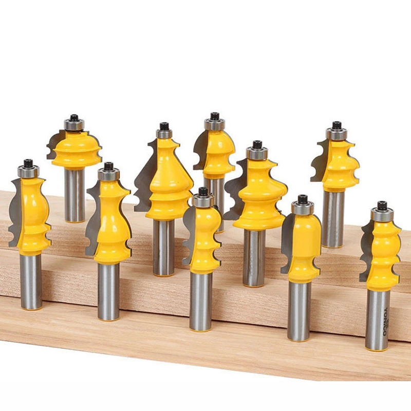 10Pcs 12Mm Shank Architectural Molding Router Bits Set Casing Base CNC Line Woodworking Cutters Face Mill