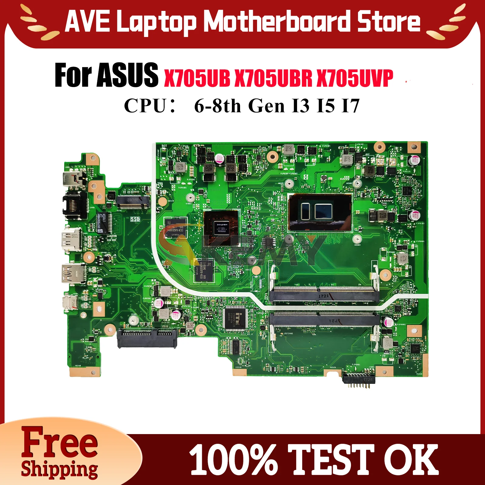 

X705UB Laptop Motherboard For ASUS VivoBook X705UBP X705U X705UVP X705UBR X705UNR X705UV F705U X705UF Mainboard W/ I3 I5 I7 CPU