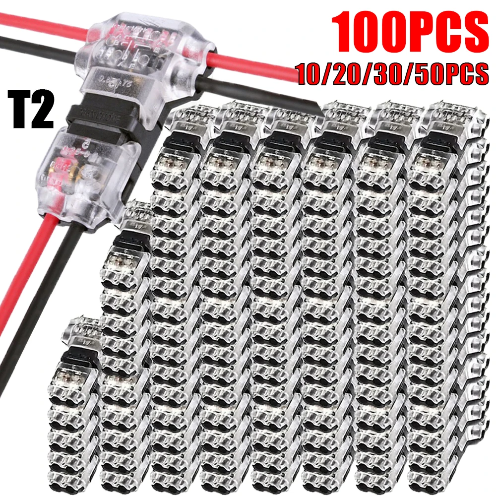 Conector de Fio Tipo T de 2 Pinos de Baixa Tensão, Conector Rápido Sem Solda para Emenda de Fios, Conectores de Derivação em T (10-100 Peças)