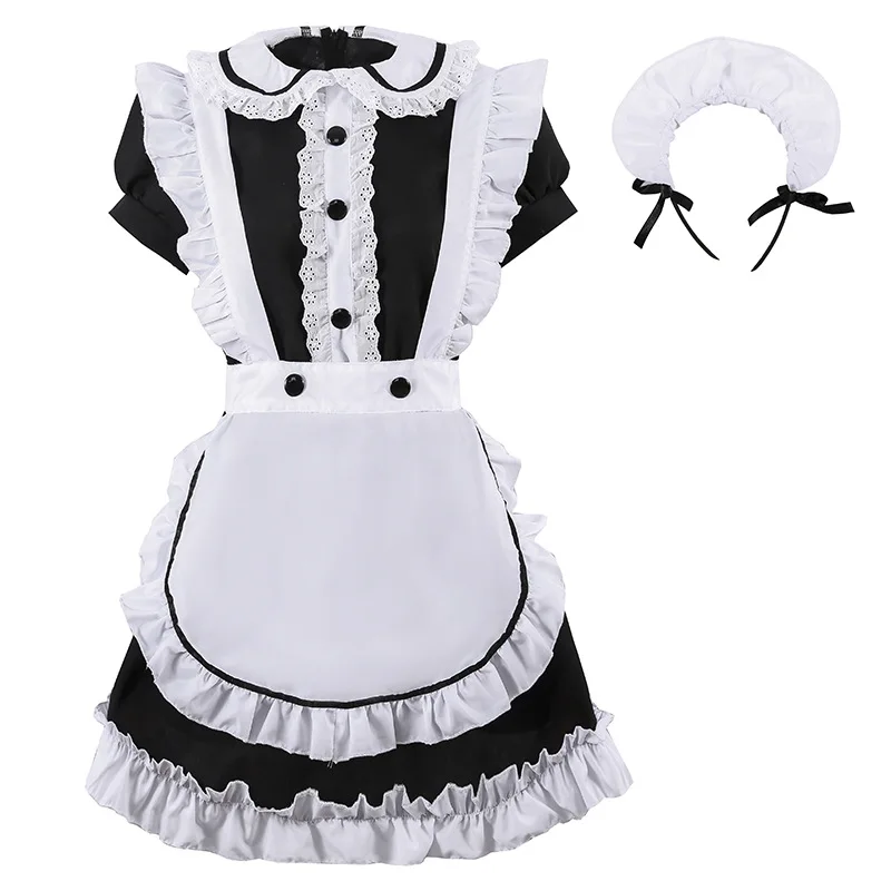 

2022 new Women Ladies Fashion Short Sleeve Doll Collar Retro Maid Dress Cute French Maid Outfit Cosplay Costume