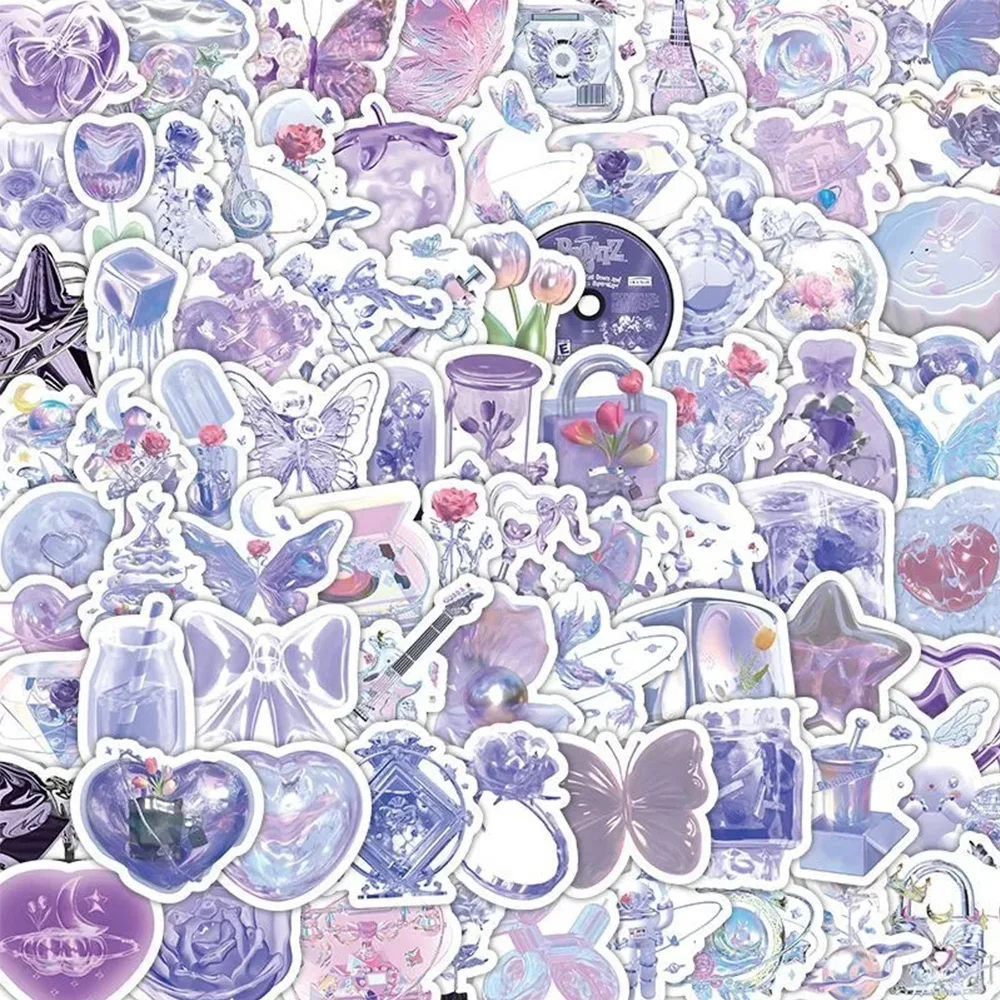 10/30/50/100pcs Cute Cartoon Purple INS Graffiti Stickers Aesthetic VSCO Decoration Decals DIY Luggage Diary Waterproof Sticker