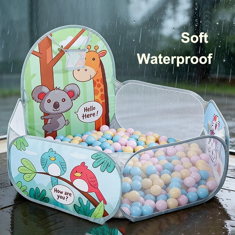 Piscina de pelotas de dibujos animados para niños, 120cm, con aro de baloncesto, parque infantil plegable portátil, tienda de juegos, juguete educativo deportivo para bebés