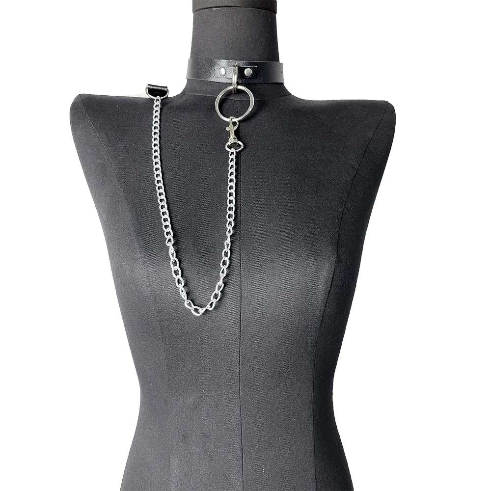 숙녀 섹시한 가죽 체인 목 장식 스트랩 조절 가능한 재미있는 칼라 액세서리 일일 데이트 BDSM 의류 액세서리
