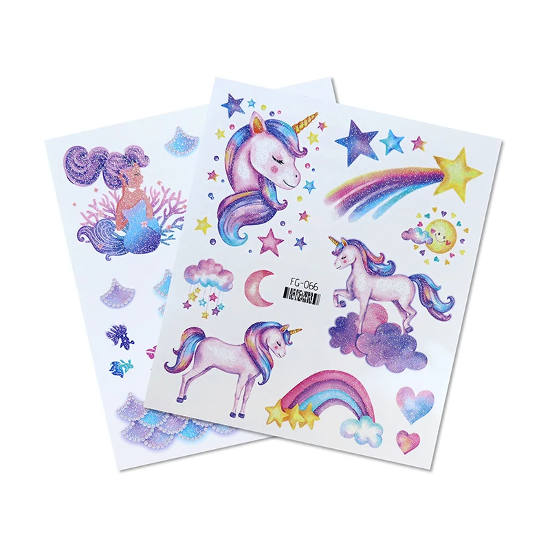 Glitter Fairy Mermaid Unicorn Tattoo Sticker Kids Temporary Waterproof Face Arm Body Art Fake Tattoos Children Festival Makeup