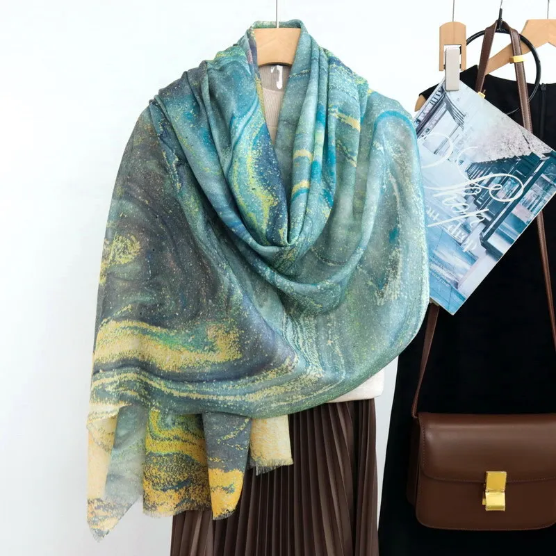 Winsleter-Women 100%Wool Elegant Long Scarf, 200*100CM Print, Mom Gift Retro Temperament Thin Scarves, 2026 Autumn New A67545CC