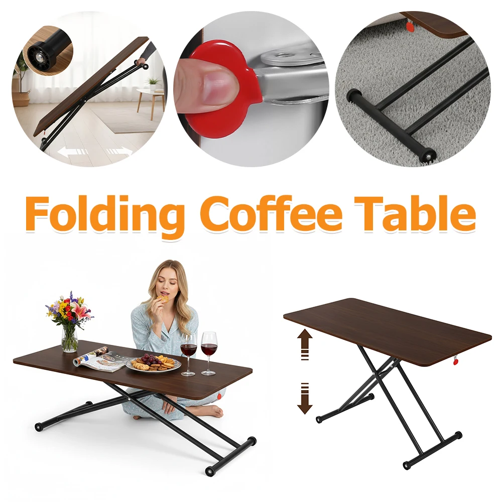 

Lift Top Coffee Table with Wheels Wooden Nesting Style Modern End Table Adjustable Height Floor Desk for Rental Home Small Space