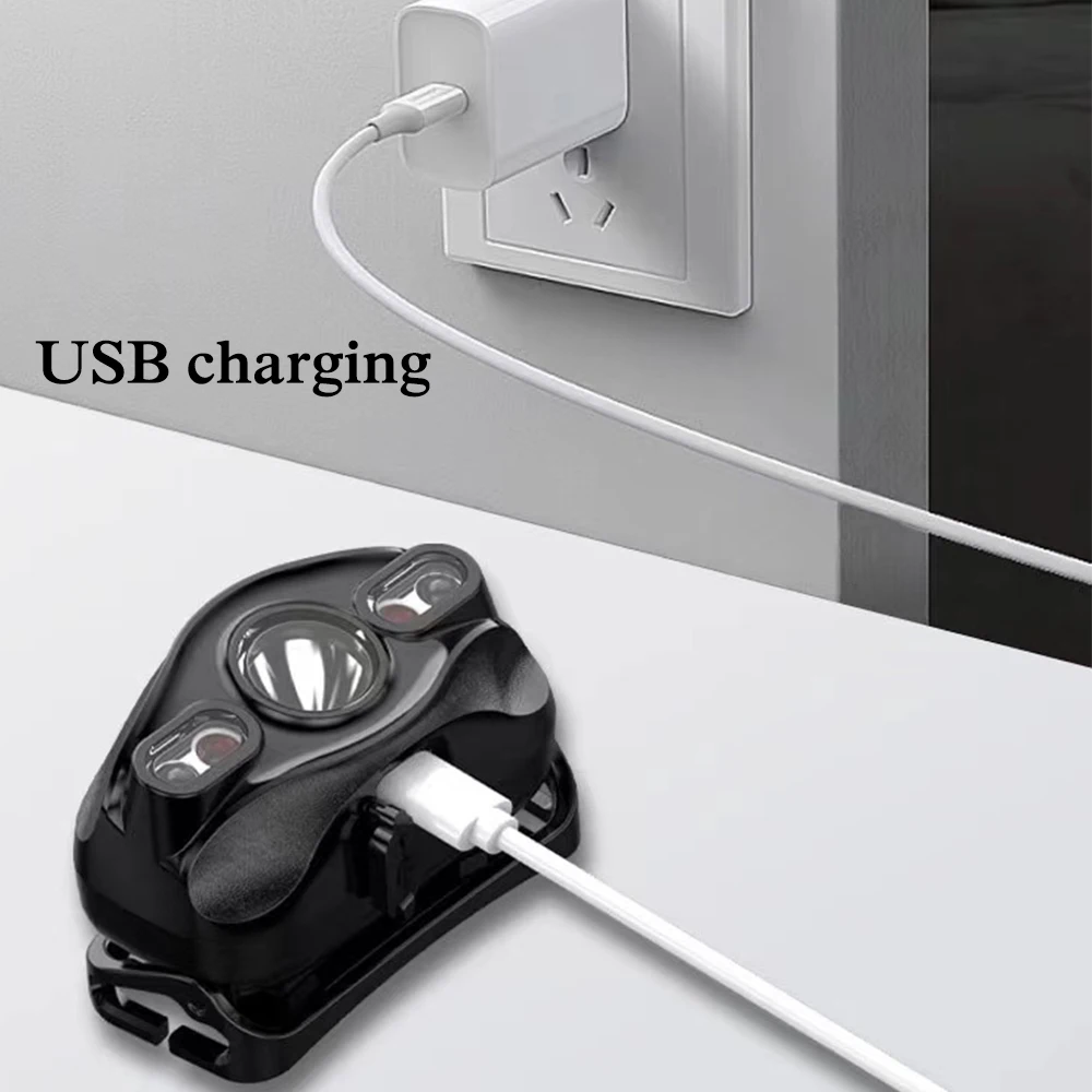 Mini LED Headlamp Motion Sensor USB Headlight USB Rechargeable Waterproof Head Torch 5 Modes Head Lamp for Fishing Camping