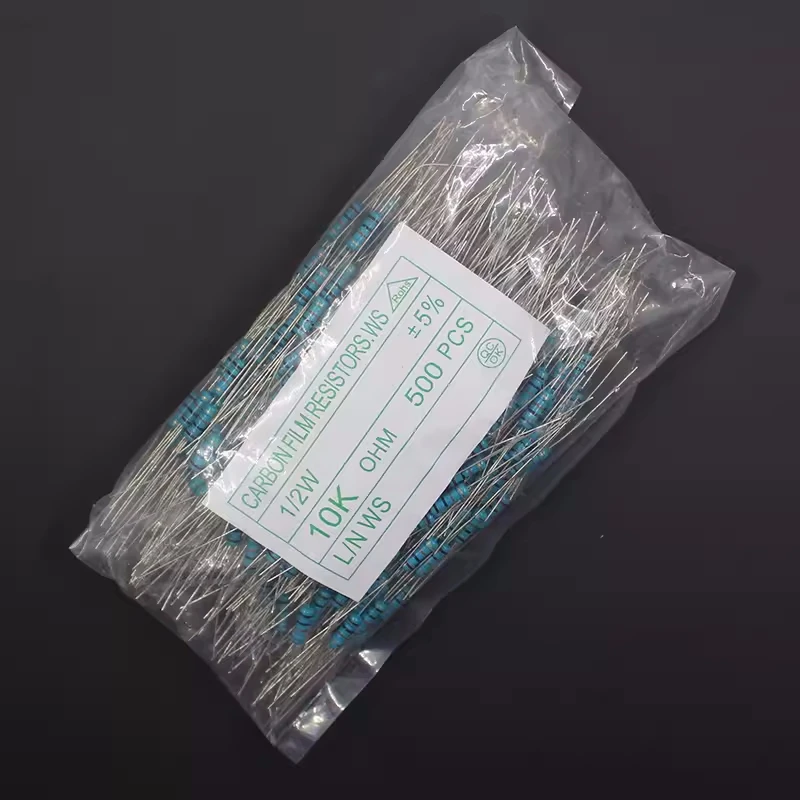 500PCS 1/2W 0.5W Resistor de Filme de Carbono 5% 1R 1M 10R 100R 220R 330R 1K 2.2K 3.3K 4.7 6.8K 10K 22K 47K 100K 10 100 220 330 470 910 ohm