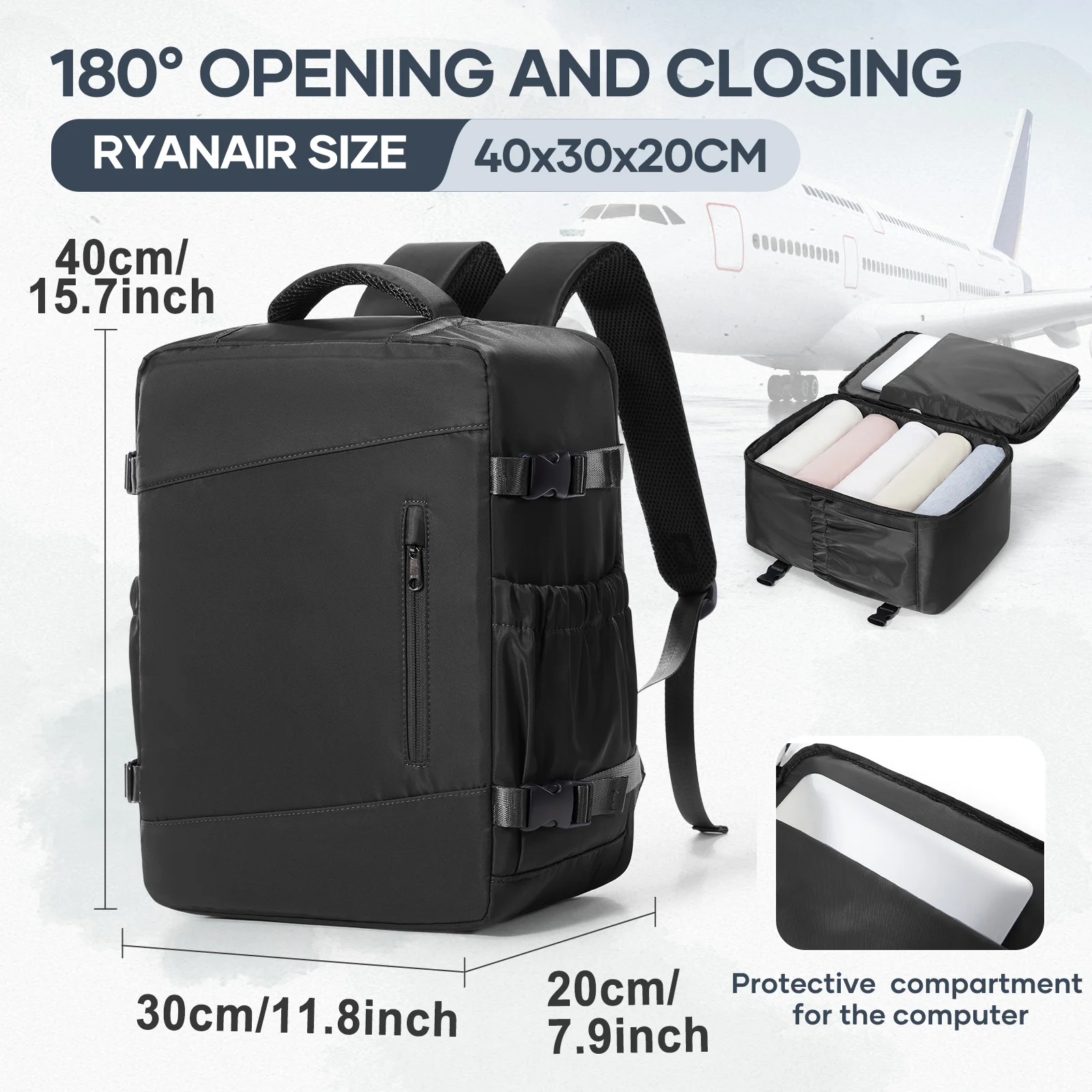 תיק נסיעה מתחת למושב, תיק נסיעה במטוס Ryanair Wizzair 40x30x20, תיק נסיעה למחשב נייד לעסקים לגברים