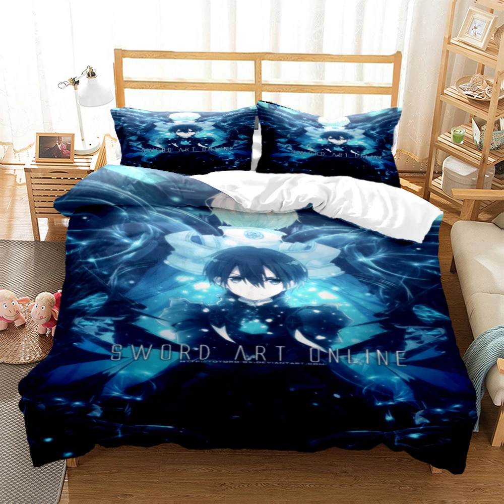 SAO Anime Art Print Three Piece Bedding Set Fashion Article Boys Or Adults For Beds Quilt Covers Pillowcases Bedding Set