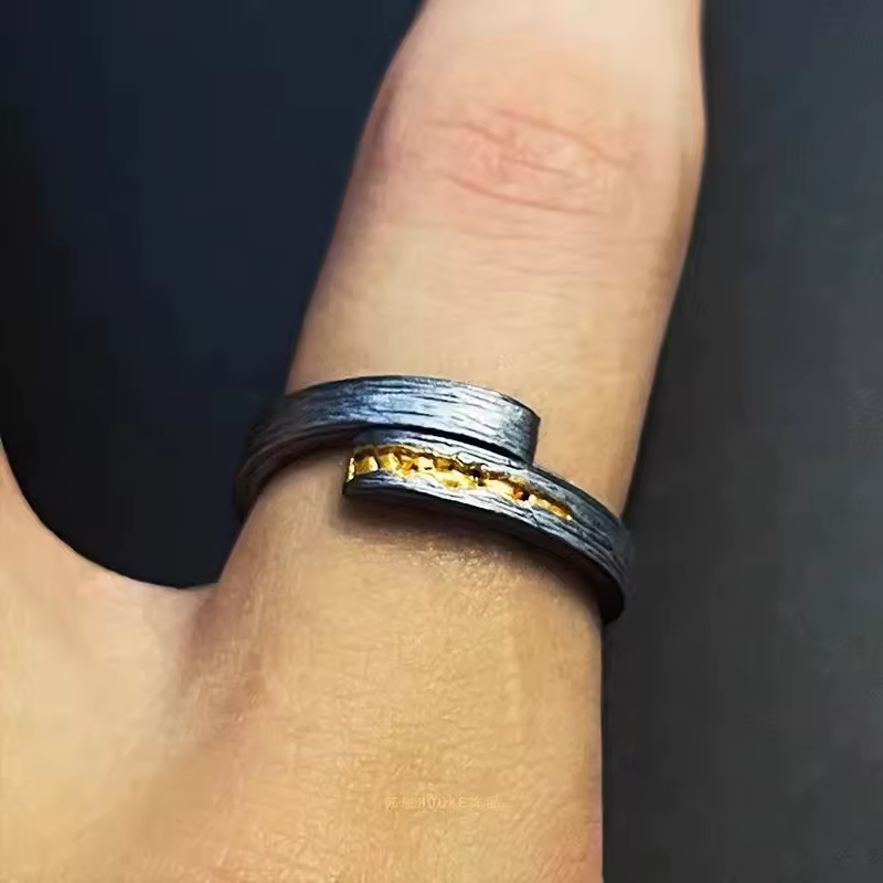 Personality Thumb Ring Male Jewelry Opening Gold Black Collision Men s925 Ring Silver Hand Decoration
