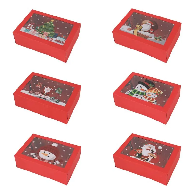 6PCS Treat boxes For Donuts Cupcake Candy Gift Giving Holiday Baking Box Christmas Paper Red cookie Boxes