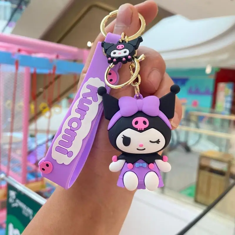 Kawaii Sanrio Chaveiro para Mulheres, Kuromi Anime Boneca Chaveiro, Pingente de Brinquedos PVC, Mochila Chaveiro Do Carro, Acessórios para Saco, Presente de férias para Crianças