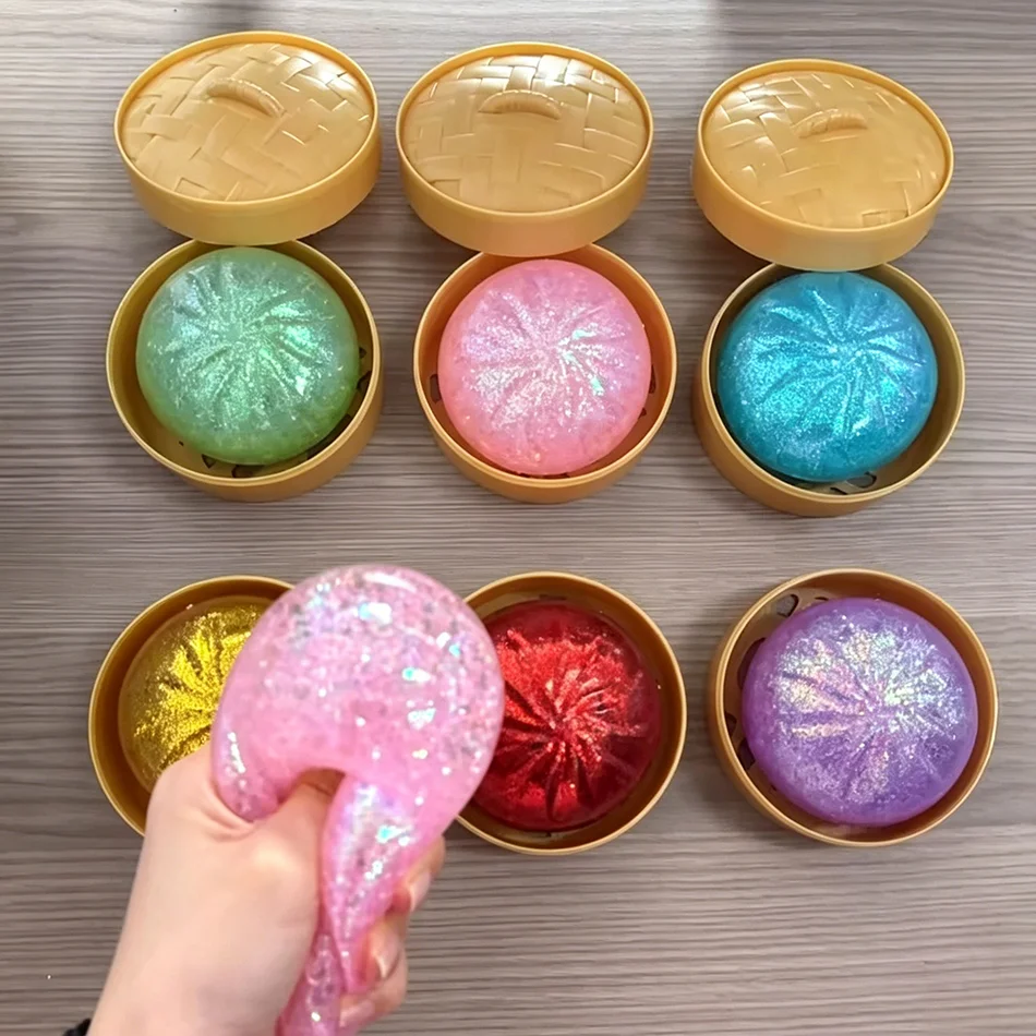 Nuevo Squishy de Dumpling con Purpurina y Caja, Juguete Sensorial Antiestrés