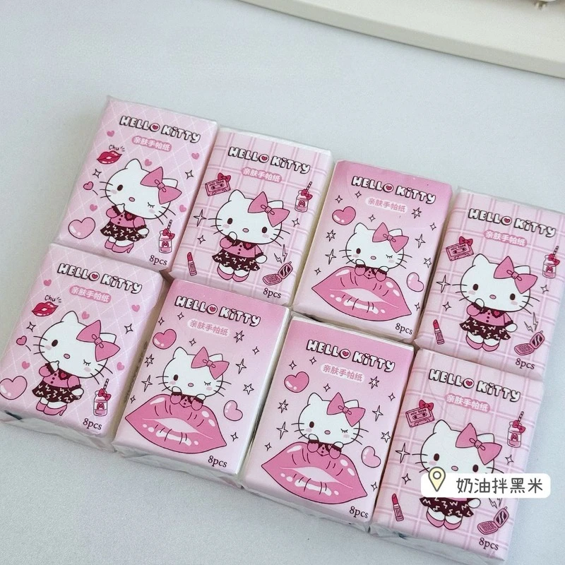Paquete de 9 Pañuelos Sanrio Hello Kitty, Pañuelos Portátiles para Estudiantes, Paquete Pequeño, Servilletas Portátiles, Pañuelos Faciales