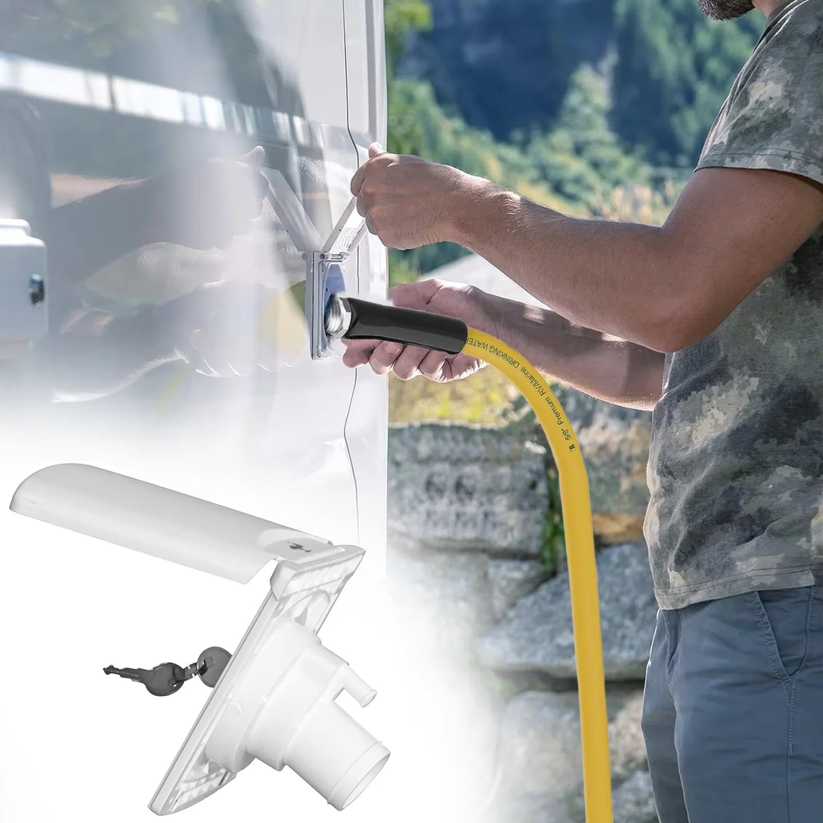 منفذ تعبئة الجاذبية مع غطاء، غطاء حربة مغناطيسي ومفتاح قفل، مناسب لتوصيل المياه العذبة لقارب قافلة التخييم RV #1