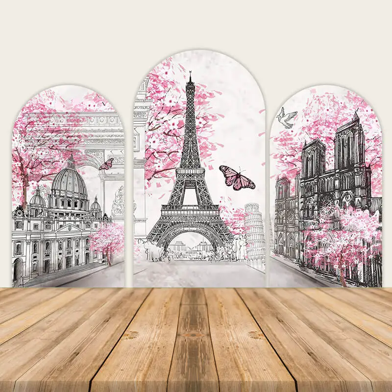 

Paris Arch Backdrop Cover Paris Wall Art Eiffel Tower Photo Banner Background European City Landscape Pink Wall Hanging Decor