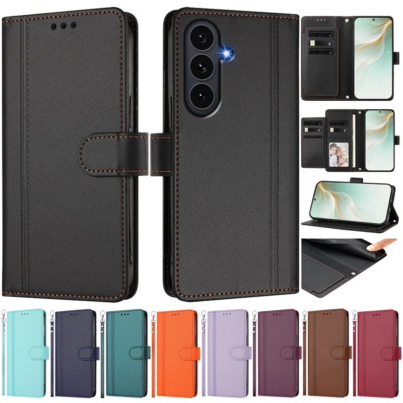 Leather Flip Case For Samsung Galaxy S26 FE S25 S24 S23 FE S25FE S26 Ultra Case Multi 9-Card Wallet Holder Cover Coque Funda