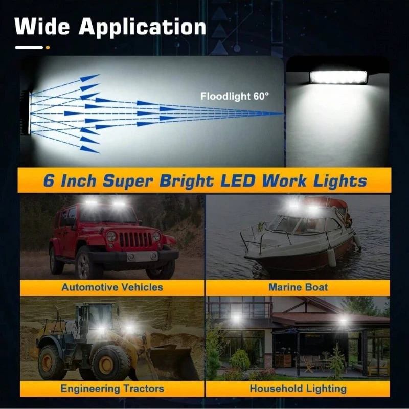 1/2 セット 18W 6-LED オフロードライトバー – 12V 6000K IP67 防水作業灯 ATV/UTV/オートバイ/SUV/トラック用 (ドライビングライト)