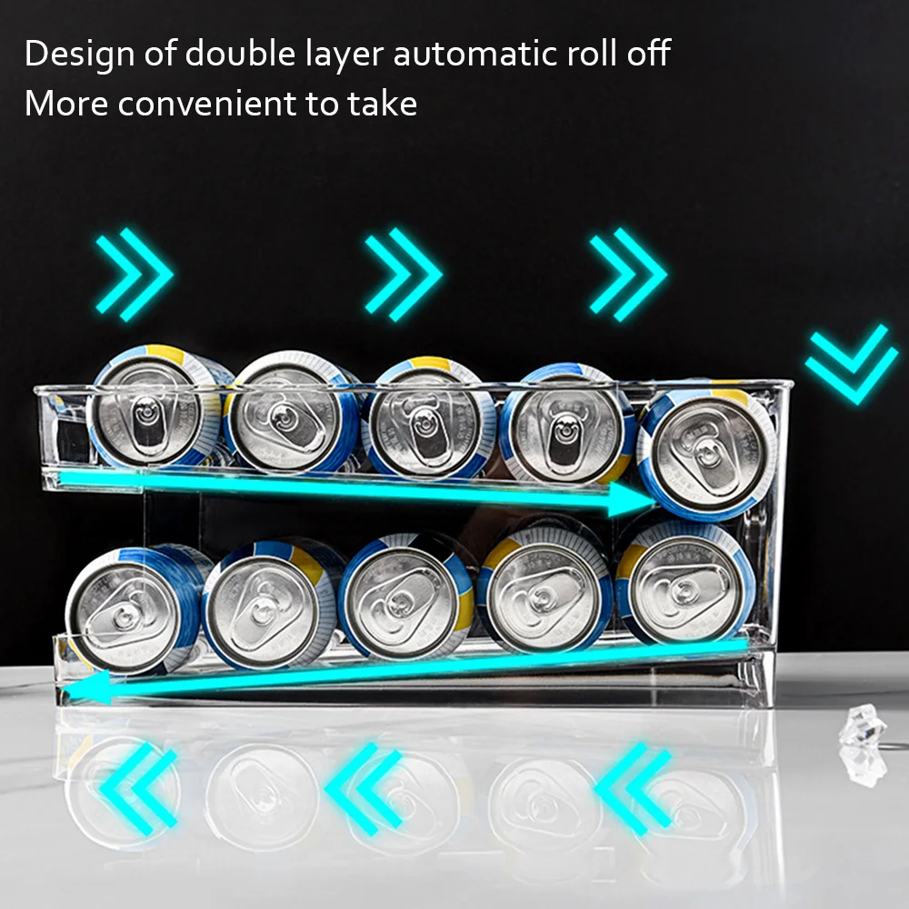 Refrigerator Can Drink Holder Rolling Can Dispenser Pop Soda Beer Storage Bins Stackable 2Tier Beverage Can Organizer for Fridge