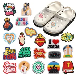 Good Quality 1-20pcs PVC Shoe Charms God Jesus Cross Bible Heart PVC Accessories Sandals Ornaments For Children DIY Present
