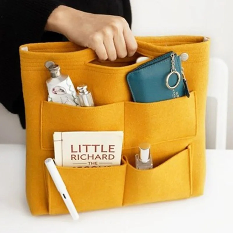 Sac à Main Portable de Grande Capacité en Feutre, Accessoire de Rangement pour Cosmétiques, Fourre-Tout