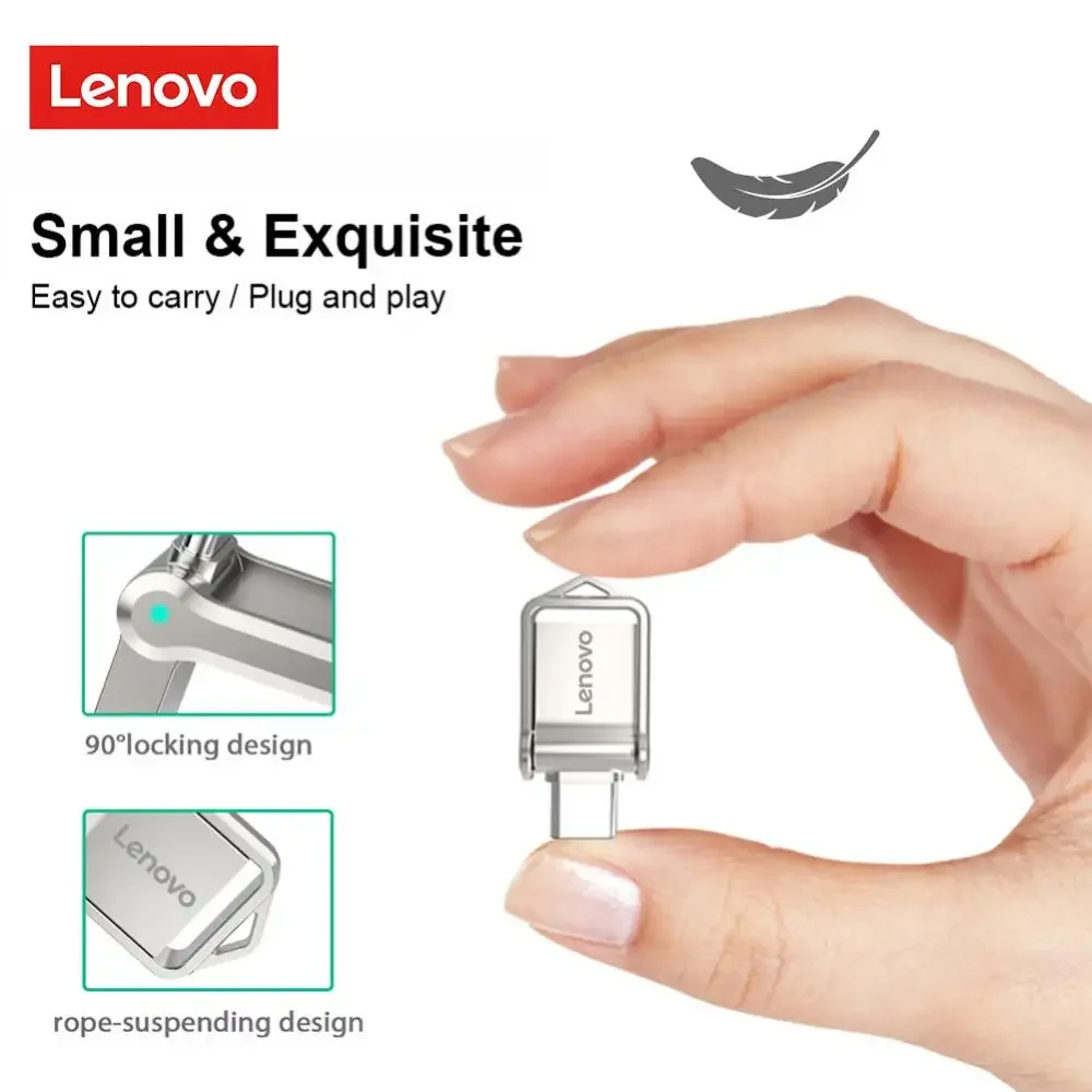 Lenovo Usb 3.0 Flash Drive 2Tb Hoge Snelheid Harde Schijf Draagbare 1Tb Metalen Memory Stick 512Gb Type-C 2-In-1 Drive Voor Desktop Com