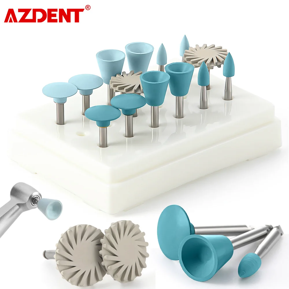 AZDENT 14PCS/Set Dental Composite Polishing Kit RA 2.35mm Silicone Rubber Polisher for Porcelain Natural Teeth Nail Polishing