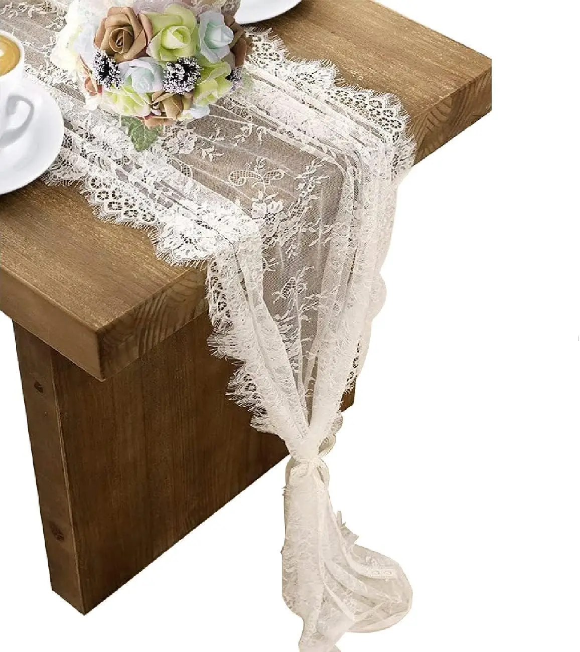 20 Pcs White Lace Table Runner 14 x 120 Inch Embroidered Boho Table Runner for Wedding Party Bridal Shower