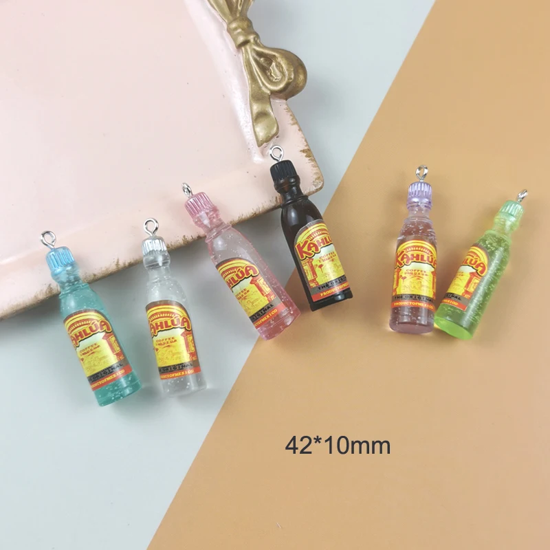 10pcs/pack 3D Simulation Rum Alcohol Bottle Resin Charms For Jewlery Making Accessory DIY Earring Keychain Floating