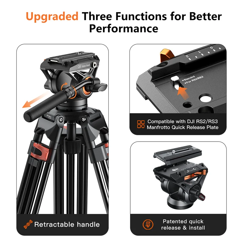 COMAN FF16LS Heavy Duty Tripod Professional Video Tripod 72inch With 360 Degree Fluid Head For Canon Nikon DSLR Camcorder Camera