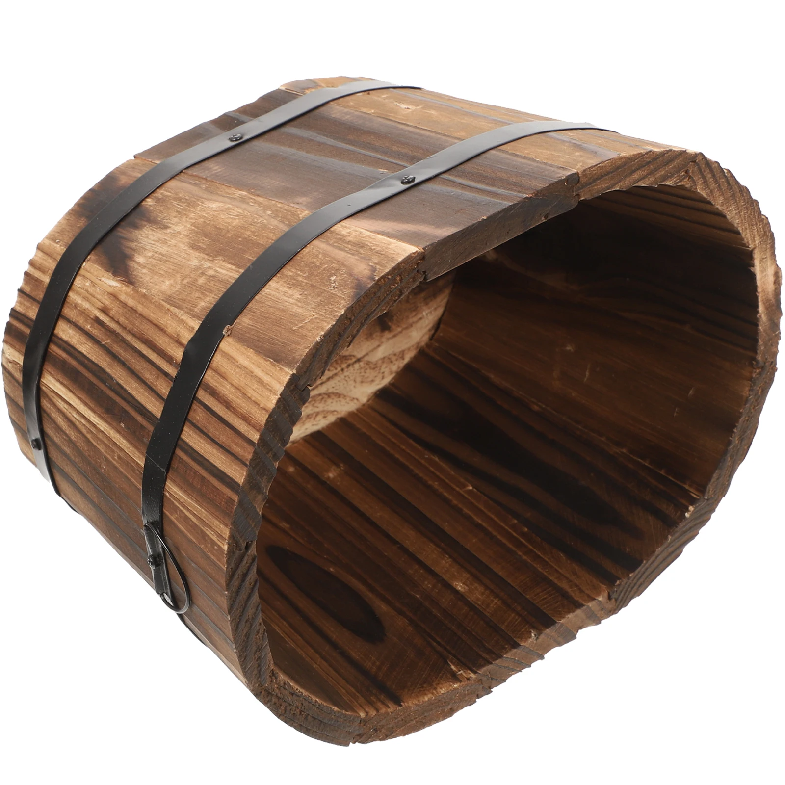 

Vintage Wooden Pot Retro Carbonized Flower Pot Bucket for Balcony Garden Decor Plant Box