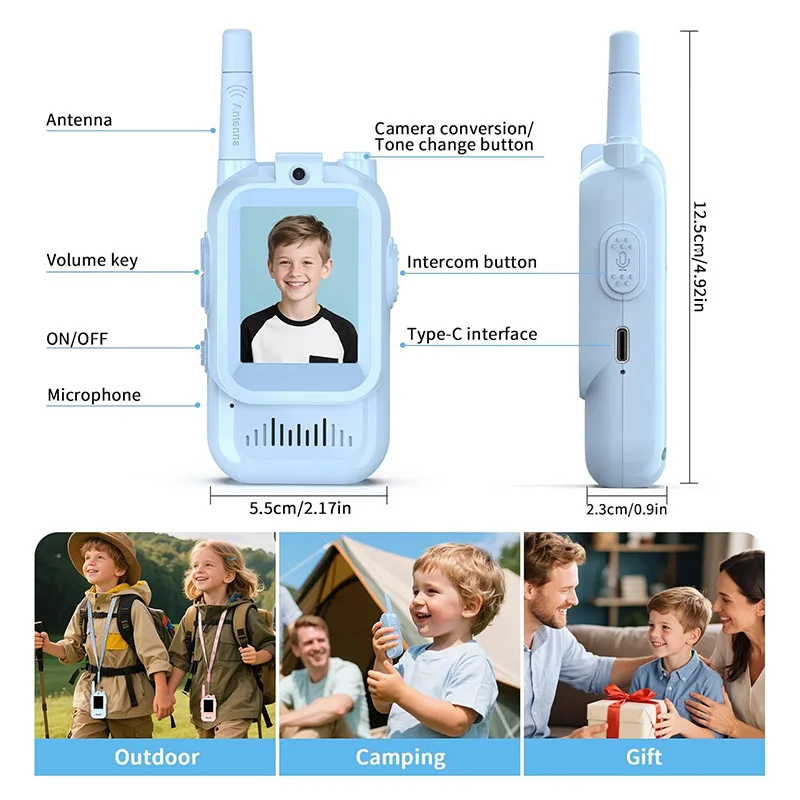 Kids Video Walkie Talkie with 2" HD Screen  One-Click HD Call Intercom For Children Gadgets Technology Gift