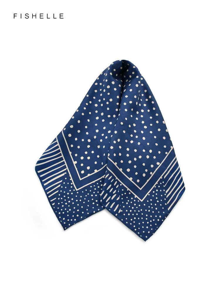 Dark blue retro polka dot silk scarves women's scarf spring autumn silk twill small square hijab ladies natural silk hair scarf