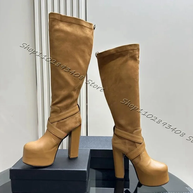 Botas marrones con hebilla de cinturón Para mujer, Zapatos de tacón alto grueso con cremallera trasera, estilo británico, Para verano, 2023