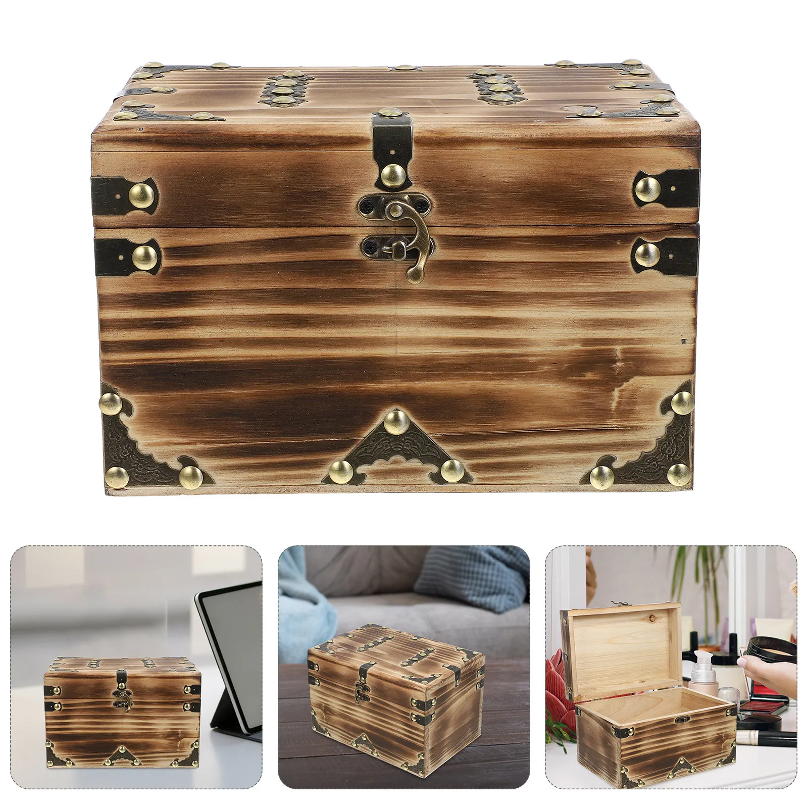 

Деревянная шкатулка для хранения в винтажном стиле, органайзер для украшений, сундук для сокровищ, для хранения памятных вещей, мелочей, конфет, реквизит для фотосессий, декор для дома, 1 шт.