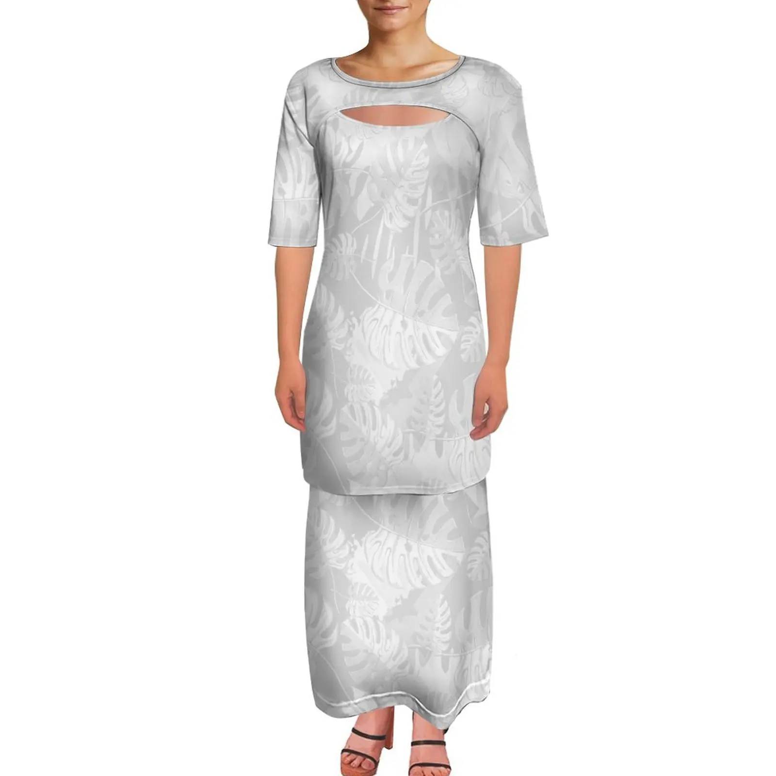 Summer New Polynesian-Style Custom Floral-Print Puletasi Double-Layered Hollow-Necked Women'S Elegant And Fashionable Suit Skirt