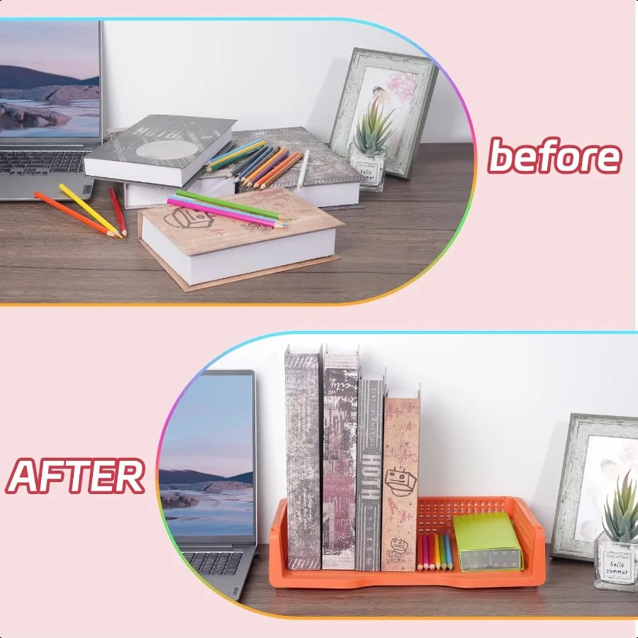 ZZYFGH Confezione da 6 vassoi per insegnanti Organizzatori di carta in plastica per aula Cestini portaoggetti colorati per ufficio impilabili Des