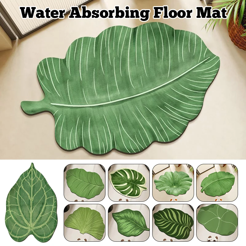 NEW Green Leaf Shaped Bath Mat Non Slip Absorbent Diatom Mud Bathroom Floor Foot Mats Rugs Toilet Shower Pad Entrance Door Mat