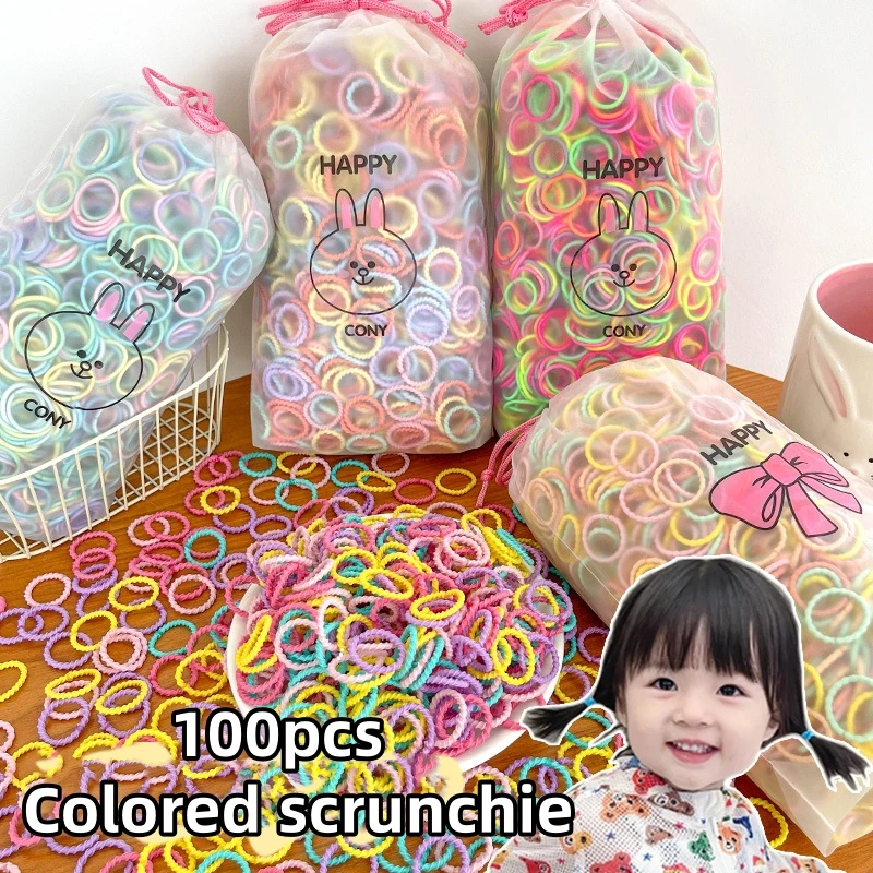 100pcs Colorful Rubber Band Hair For Girls Small Rubber Band For Children Women High Elastic Color Hair Cord Thumb Scrunchie