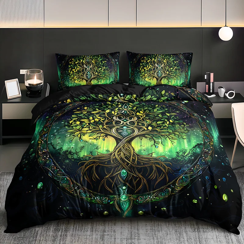 

Tree of Life Mystical Green Light Bedding Set All-Season High-Definition Printed Nordic Style Luxury Birthday Gift