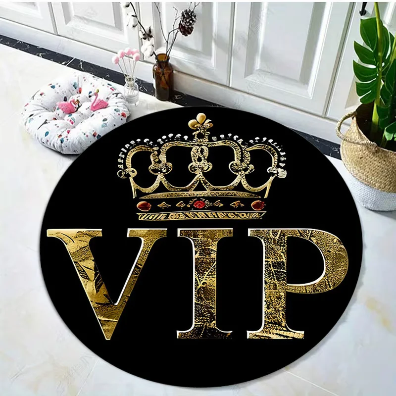 

Элитный круглый коврик VIP Crown из фланели: роскошный, для прихожей, офиса, отеля, золотисто-черный, элегантный дизайн, премиум-качество, напольный коврик в королевском стиле