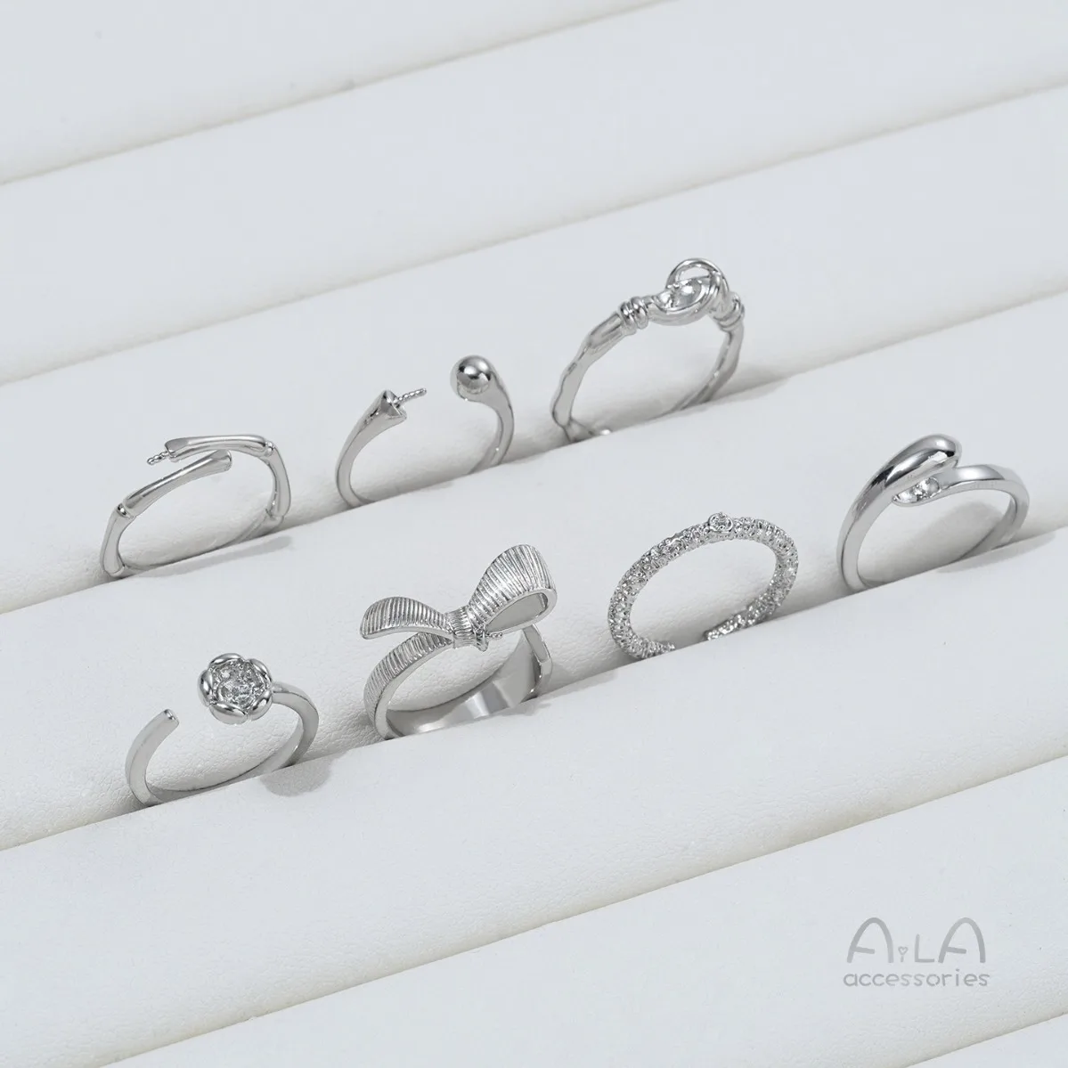 Brass Gold Plated Half Hole Bezel Open Ring Blank DIY Pearl Inlay Finger Ring Jewelry Findings