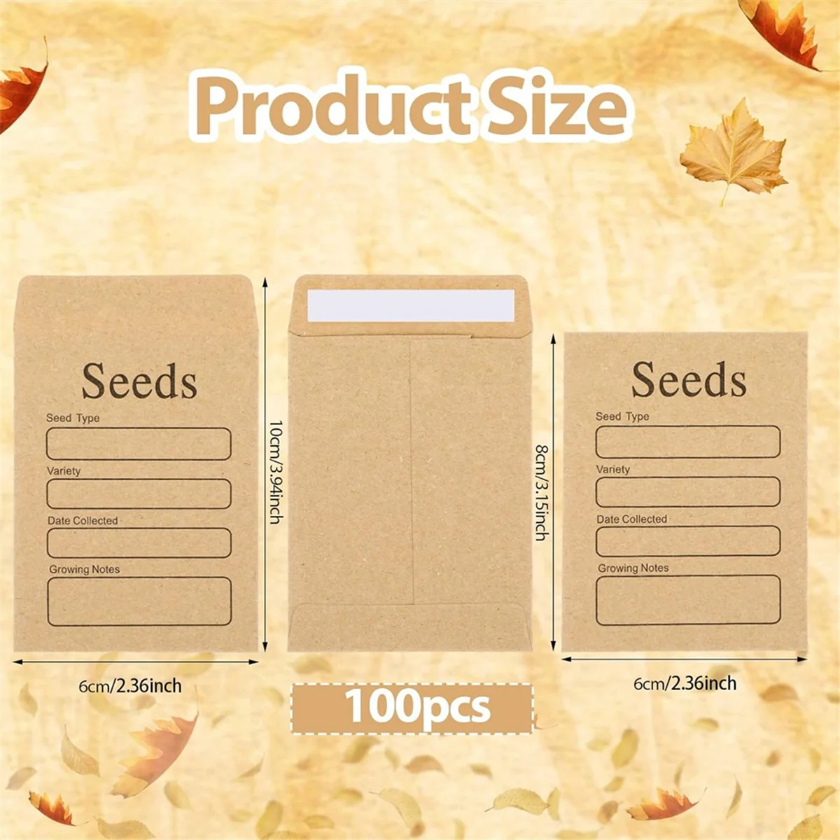 100 Pcs Seed Envelopes 3.54 x 2.36 Inch Brown Kraft Paper Seed Packets Envelopes Resealable Self Sealing Seed Packets