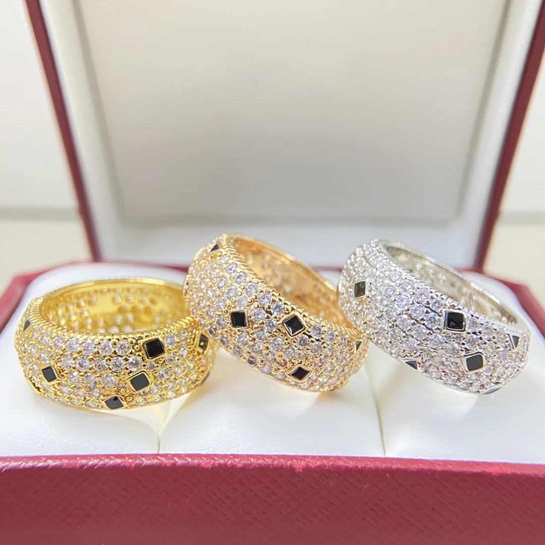 

S 925 sterling silver men's and women's ring with speckled texture and full diamond luxury jewelry women's ring