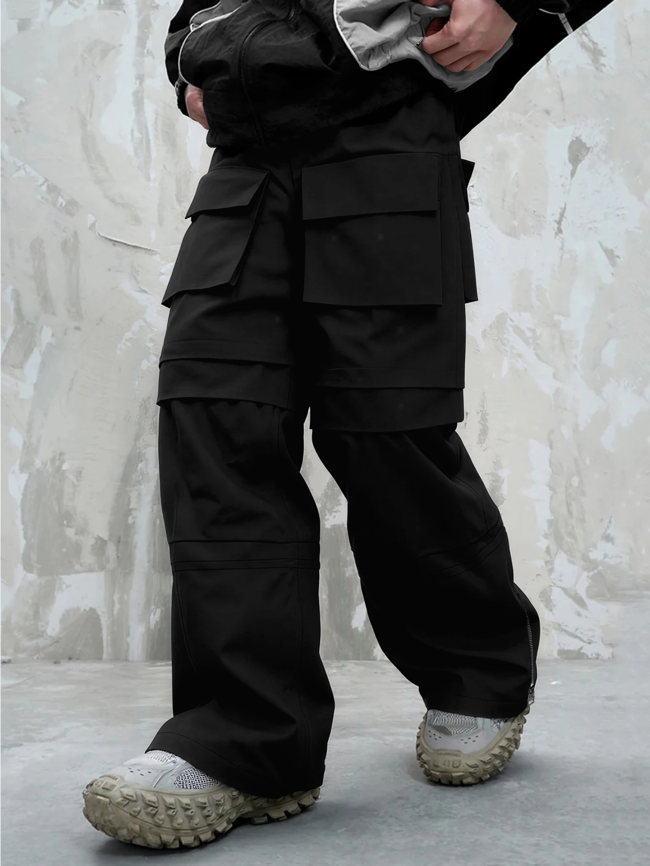 

Men's workwear pants Baggy Long Drawstring Cargo Plain Going Out, autumn and winter，Fashionable multi pocket foot zipper decorat