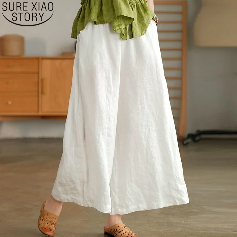 Wide Leg Pants Casual Straight Pants Literary Loose Breathable Cotton and Linen Summer New Anlie-length Slim Casual Pants 19965