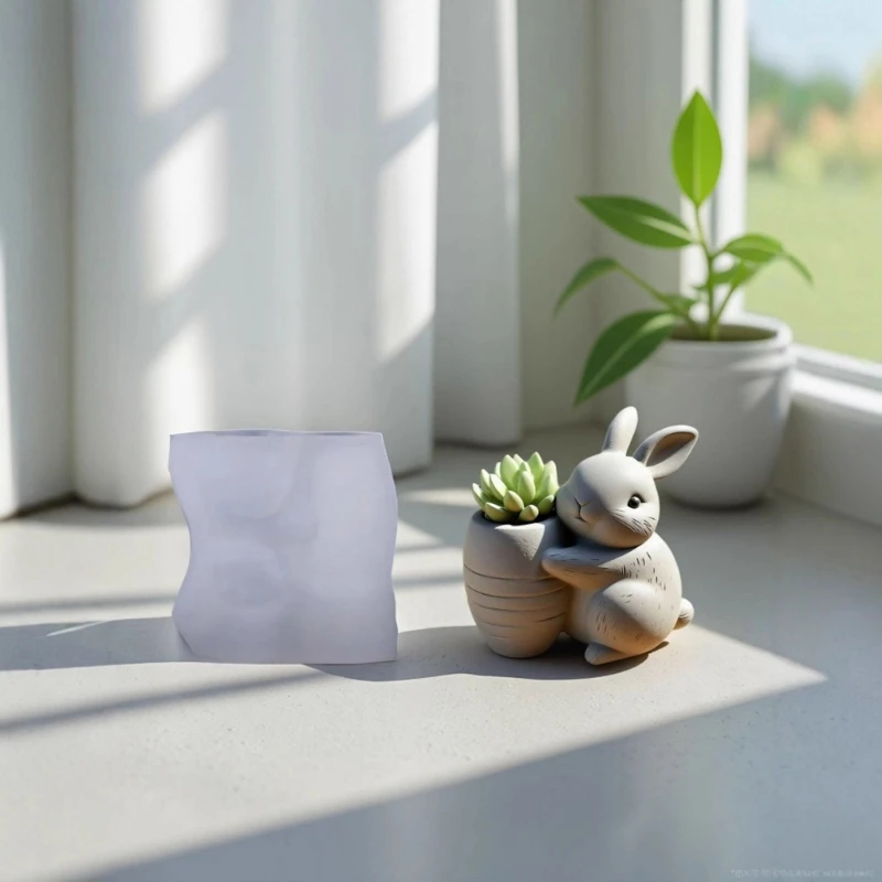 

A0NF Rabbit Carrot Silicone Mold Resin Concrete Cement Craft Silicone Mold For Candle Holder Planter Home Decor