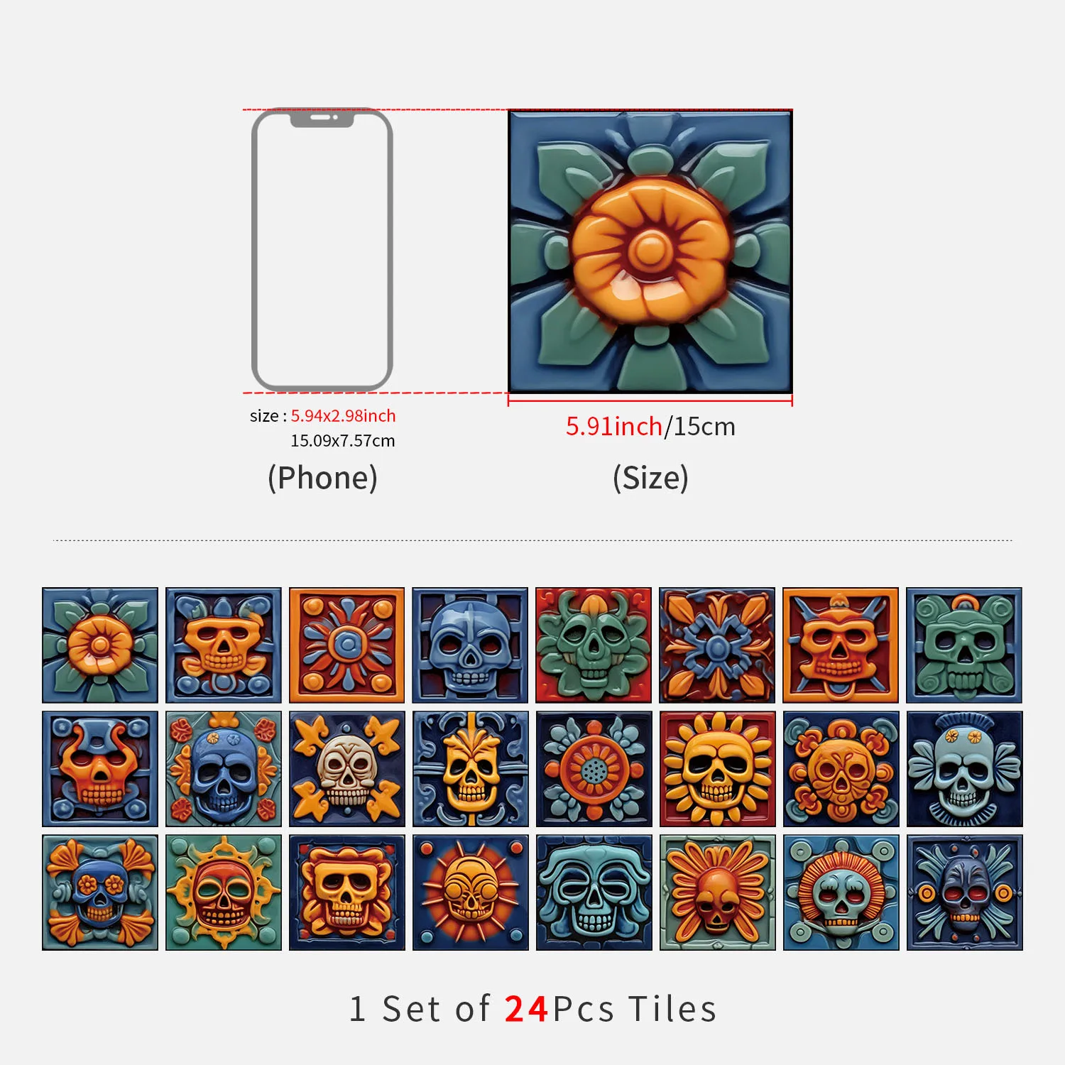 15x15cm 24PCs Luxury Skin-Feel PVC Tiles, Heat Resistant European Design for Stove, Bathroom, Art Space, Oil Proof Home Upgrade